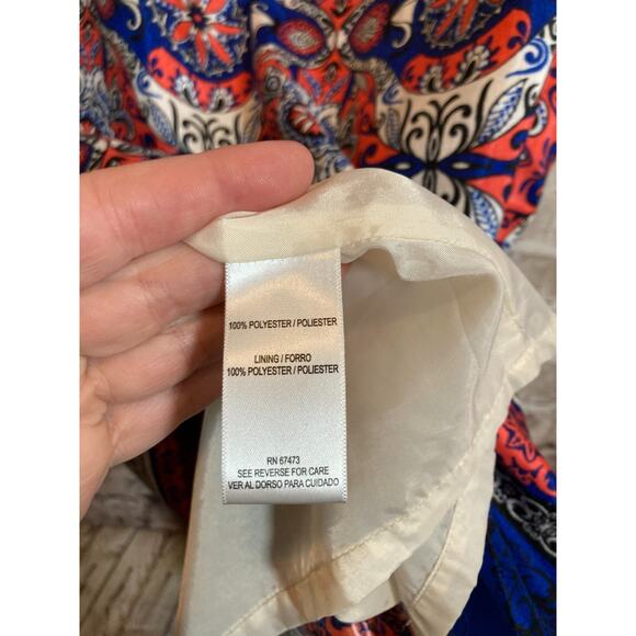 DN Design Midi Dress Womens 16 Pink & Cobalt Medallion Print Sheath Plus Lined - Picture 14 of 14